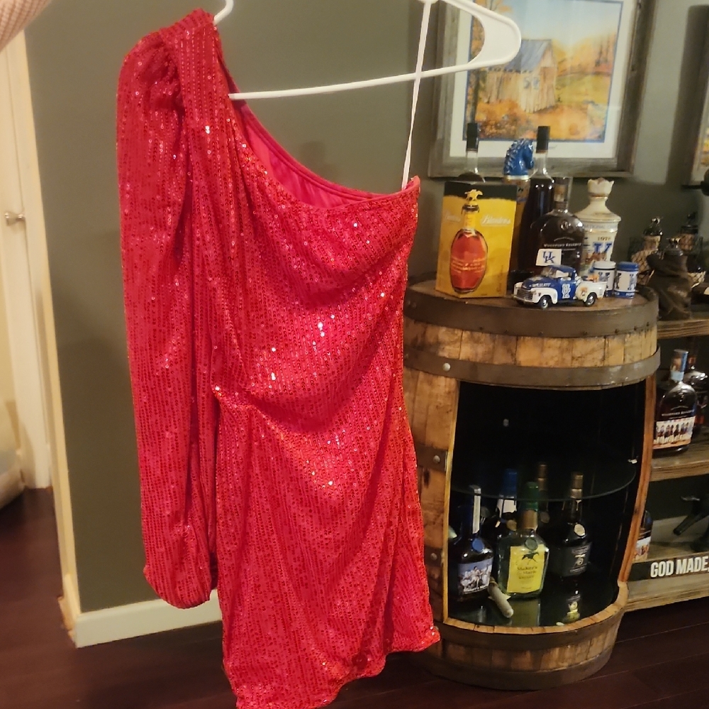 Sequin Red One-Shoulder Party Dress